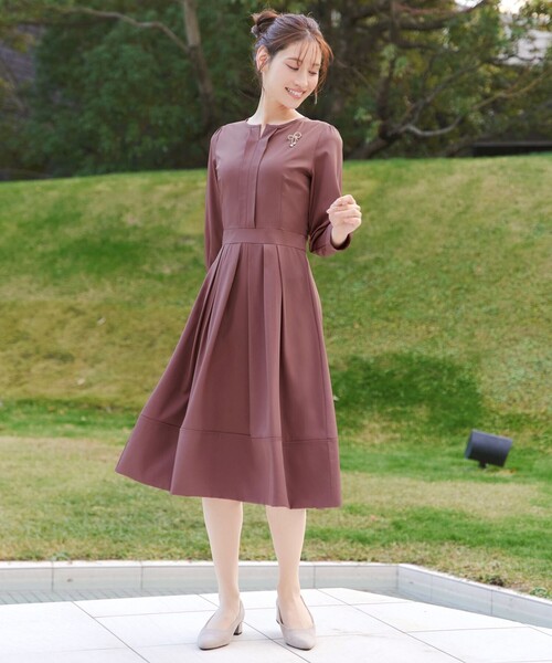 Tiaclasse ワンピース 「大きいサイズ」キーネックフレアワンピース