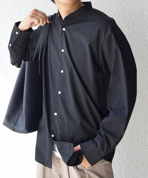 SHIPS any シャツ any: LIM BLESS ソリッド / ストライプ バンドカラー