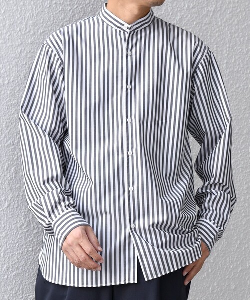 SHIPS any シャツ any: LIM BLESS ソリッド / ストライプ バンドカラー