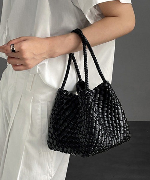 ハンドバッグ 編み込みデザインハンドバッグ×ミニバッグ付き