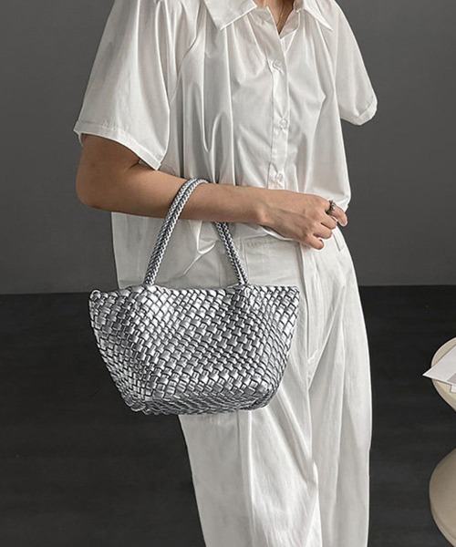 ハンドバッグ 編み込みデザインハンドバッグ×ミニバッグ付き