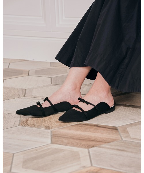 サンダル ポインテッドトゥ ダブルストラップ フラット ミュール