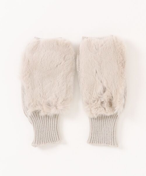 手袋 「ALPO」カシミア混 ニット グローブ レッキスラビット ファー