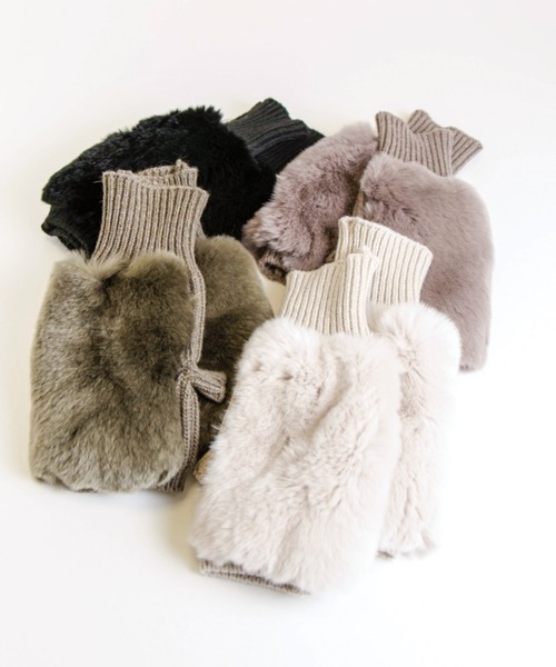 手袋 「ALPO」カシミア混 ニット グローブ レッキスラビット ファー