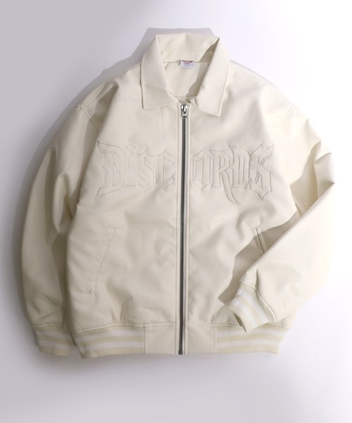 スタジャン フロントロゴ刺繍フェイクレザースタジャン メンズ