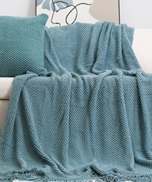 ブランケット ワッフル編み フリンジ ニットブランケット : ZOZOTOWN