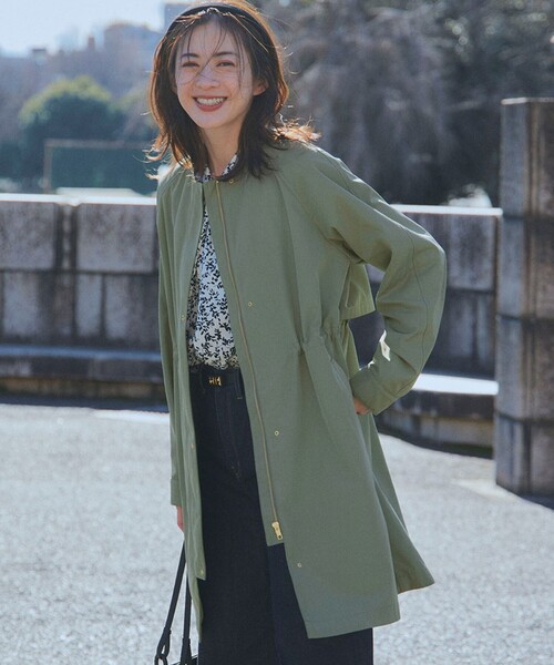 ノーカラーコート コート 「撥水加工」ライトツイル レディース