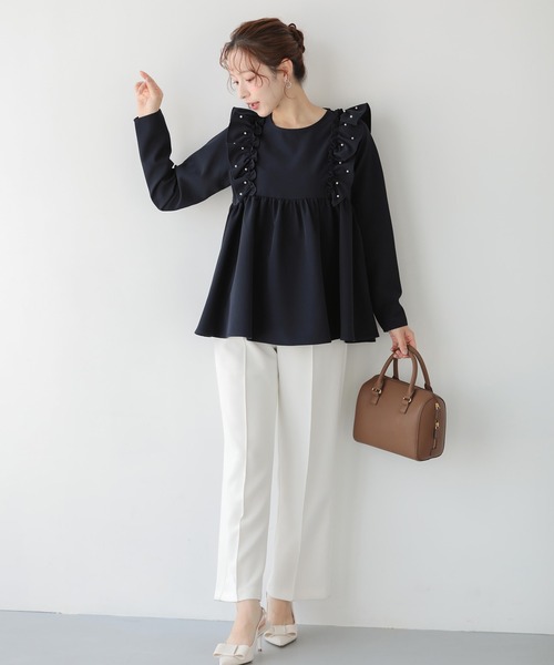 Fit more（フィットモア） tシャツ ショルダーパールフリルペプラム