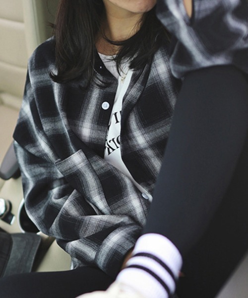 ブラウス シャツ ルーズシルエット チェックシャツ 長袖 / 10色展開