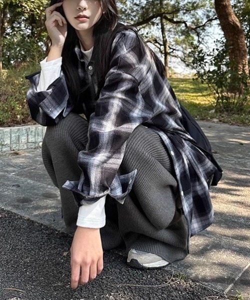 ブラウス シャツ ルーズシルエット チェックシャツ 長袖 / 10色展開