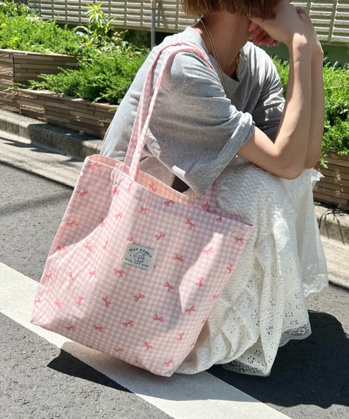 Loueme トートバッグ リボンギンガムチェックトートバッグ レディース