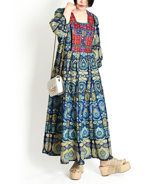 marai（マーライ） ワンピース ペイズリー総柄 刺繍 6分袖 マキシ