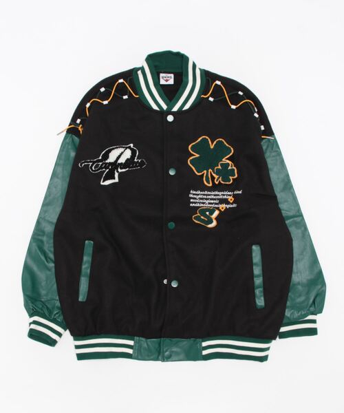 スタジャン 「HOOK」個性派・肩紐デザインワッペン刺繍スタジャン