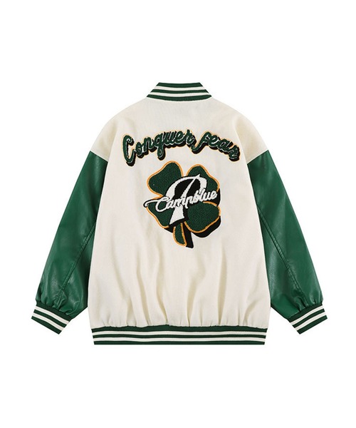 スタジャン 「HOOK」個性派・肩紐デザインワッペン刺繍スタジャン