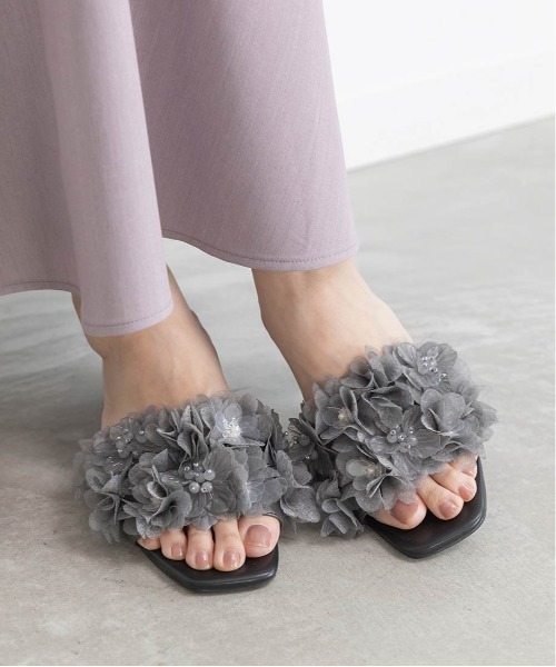 RANDA（ランダ） サンダル シフォンフラワーミュールサンダル