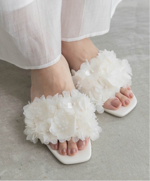 RANDA（ランダ） サンダル シフォンフラワーミュールサンダル