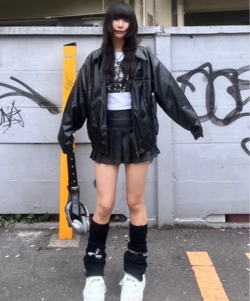 KsG セットアップ レザージャケット＋プリーツスカートセットアップ