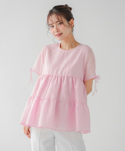 Fit more（フィットモア） ブラウス シャツ シアージャガード袖リボン