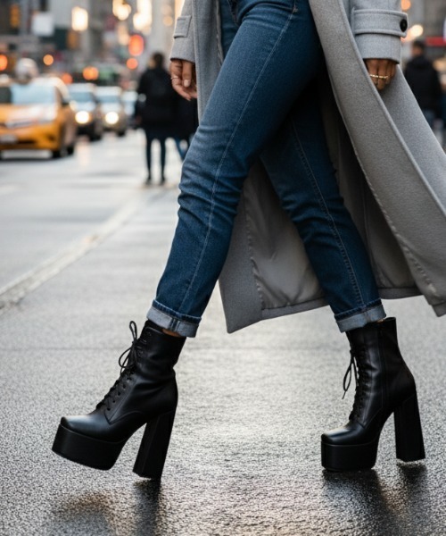 DURAS（デュラス） ブーツ チャンキーヒールショートブーツ/レース