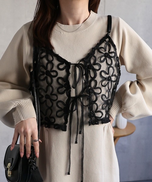 sakishimatokyo キャミソール 「前後2WAY」チュールコード刺繍ビスチェ