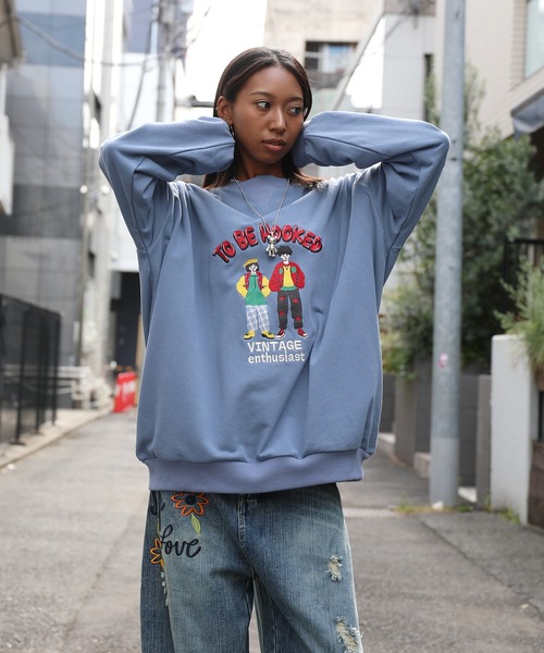 トレーナー スウェット HOOK -original- カップルイラスト総刺繍