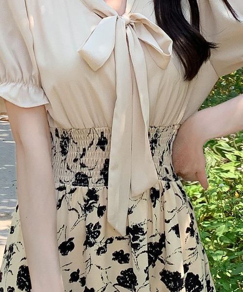 DAY CLOSET ワンピース レディース 花柄ボウタイセットアップ風