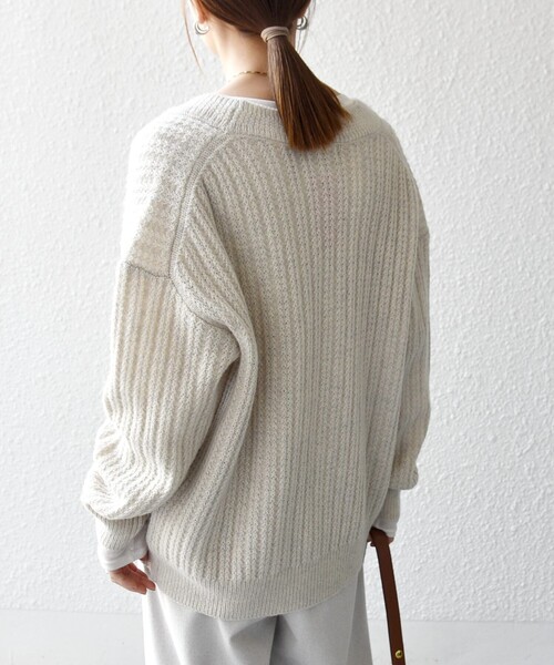 SHIPS any カーディガン any: リブ タック編み Vネック ルーズ ニット