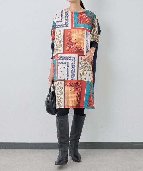 BEARDSLEY（ビアズリー） ワンピース スカーフパッチワークプリント