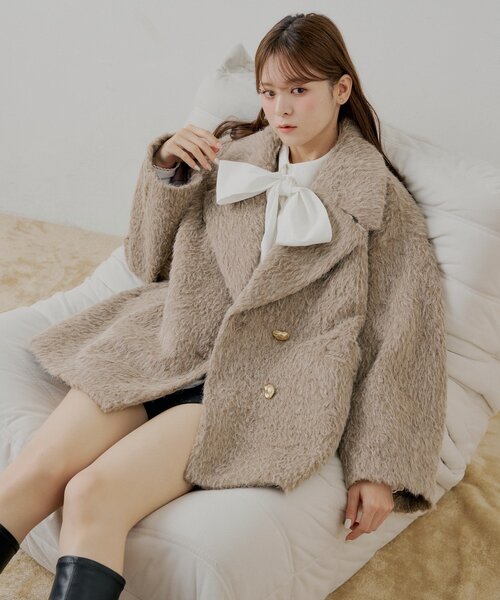 Chico（チコ） コート アウター 金ボタンシャギーミディジャケット