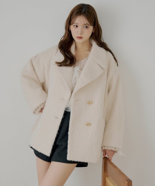 Chico（チコ） コート アウター 金ボタンシャギーミディジャケット