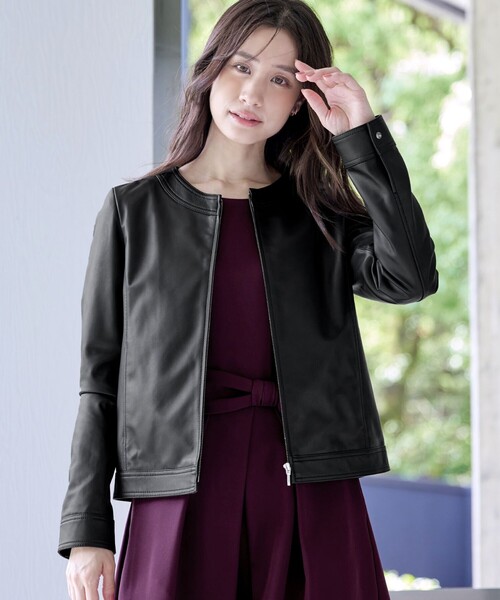 Tiaclasse ジャケット ノーカラージャケット 「本革」ノーカラーシープ