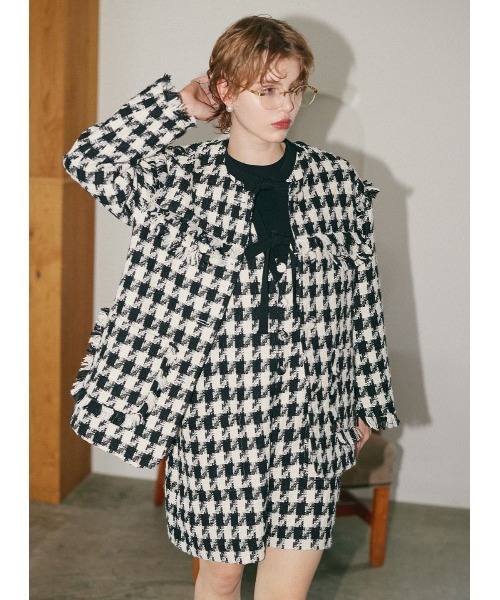 COEL（コエル） ジャケット ノーカラージャケット 千鳥柄ツイード