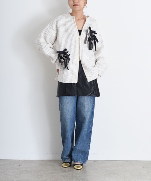 Eimee Law（エイミーロウ） カーディガン ランダムリボンラメネップZIP