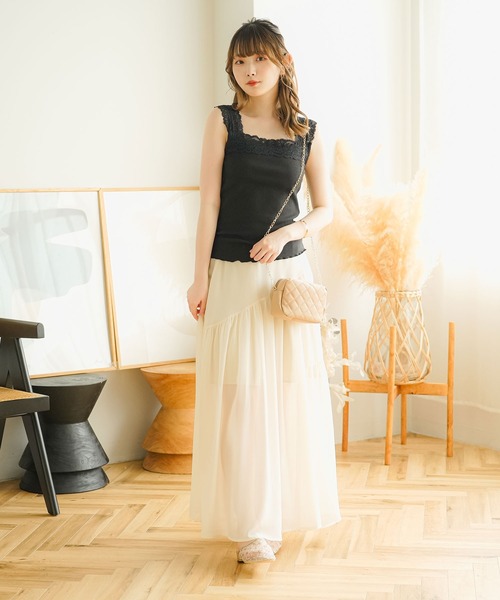 Newlyme（ニューリーミー） キャミソール ショルダーレース裾フリル