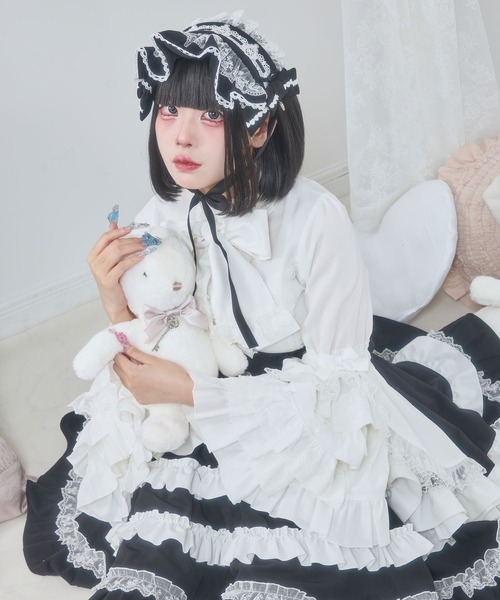 DearMyLove ブラウス シャツ フリルハイネックレースリボンプリンセス