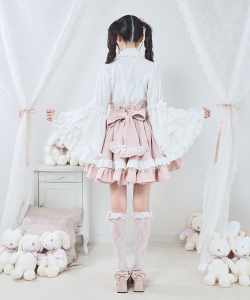 DearMyLove ブラウス シャツ フリルハイネックレースリボンプリンセス