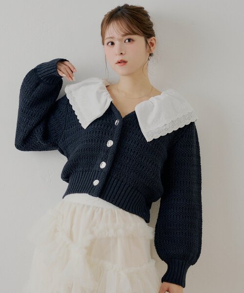 Chico（チコ） カーディガン 「SALON by Chico」フリルダブルカラー柄