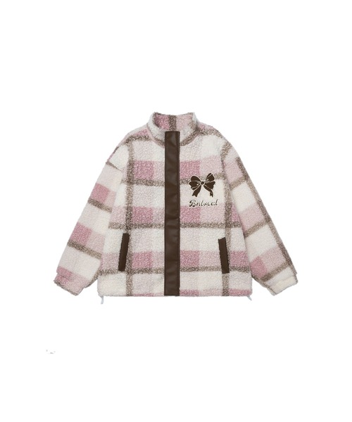 ブルゾン アウター 「HOOK」for girls リボン刺繍チェック柄ボア