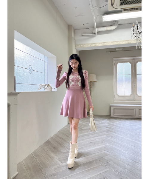 MIIA（ミーア） ワンピース アーガイル柄ミニフレアワンピース