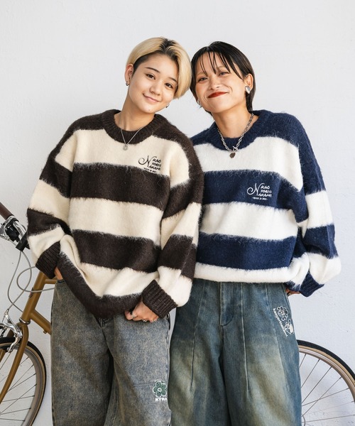 kaoyorinakami セーター ニット logo border knit / ロゴボーダー