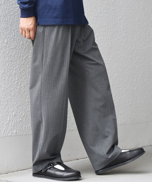 SHIPS any スラックス any: LIM BLESS ソリッド/ストライプ 2プリーツ