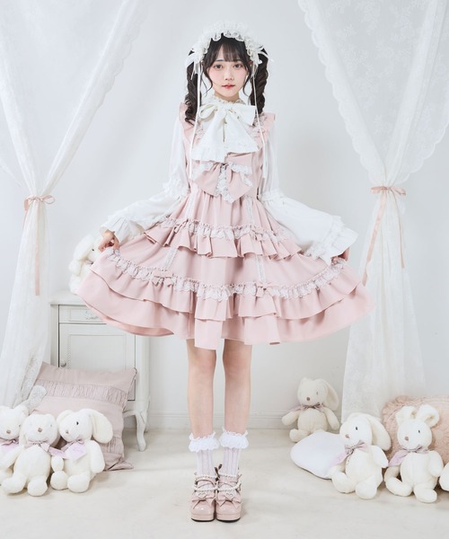 DearMyLove ジャンパースカート フリルたっぷりはしごレースリボン