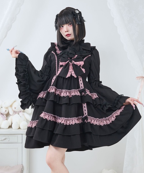 DearMyLove ジャンパースカート フリルたっぷりはしごレースリボン