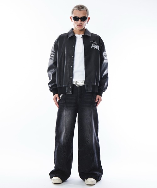 SHORT ROUND スタジャン SHORTROUND/PUグラフィックスタジャン メンズ