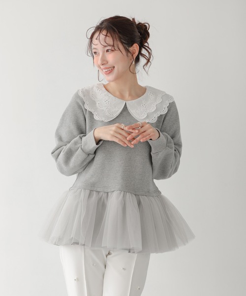 Fit more（フィットモア） レース衿裾ドッキングスウェット レディース