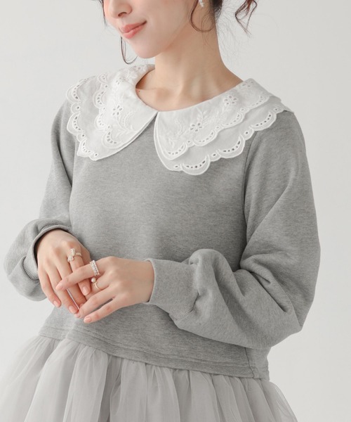 Fit more（フィットモア） レース衿裾ドッキングスウェット レディース