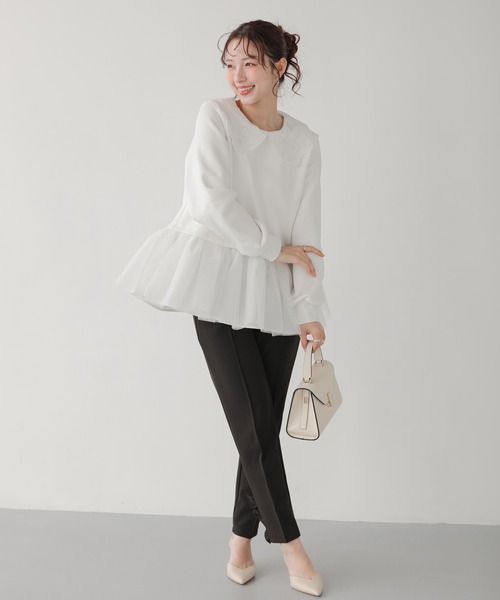 Fit more（フィットモア） レース衿裾ドッキングスウェット レディース