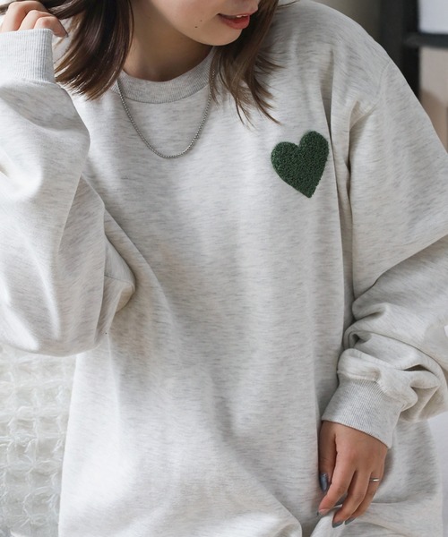 トレーナー スウェット 「82」ハートワンポイント サガラ刺繍 裏起毛