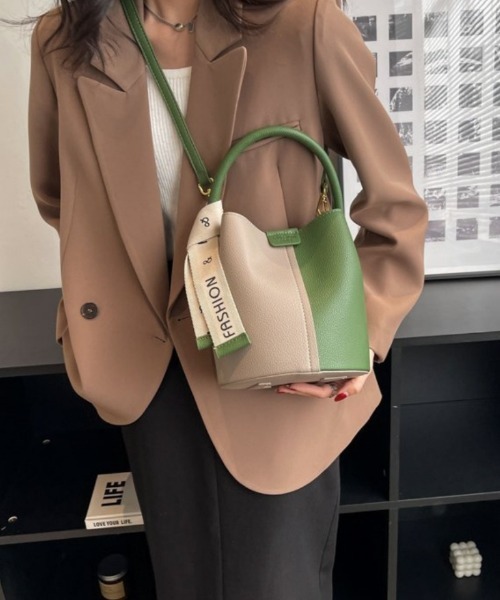 ショルダーバッグ バッグ 2way バイカラー バケットショルダーバック