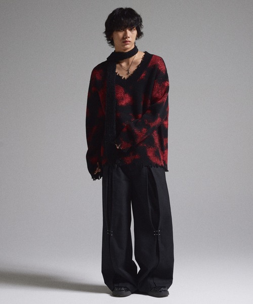 GRANCY セーター ニット 「GRANCY」Spray Damaged V-neck Wool Knit